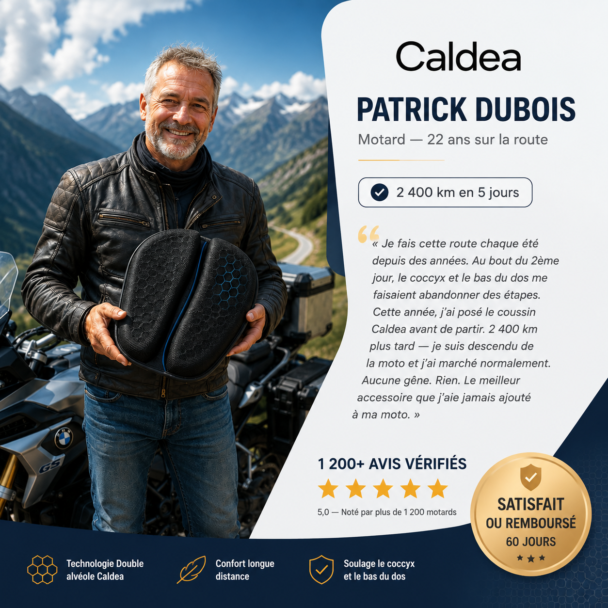 Caldea Gel Rider — Coussin de selle moto confort longue distance